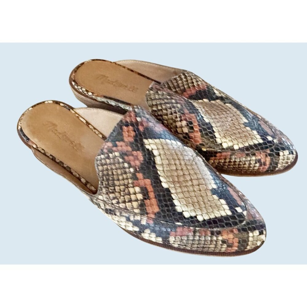 MADEWELL Frances Textured Snakeskin Printed Loafer Mules Sz 7